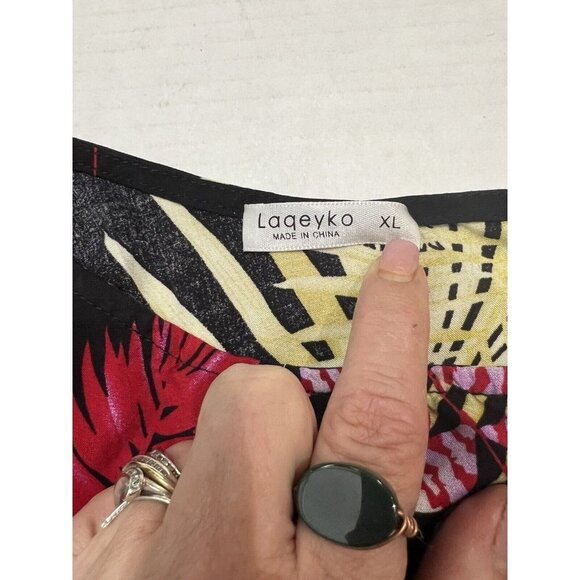 Laqeyko Womens XL Floral Tropical Top Tie Shoulder Bright Colorful Vacation - Picture 10 of 10